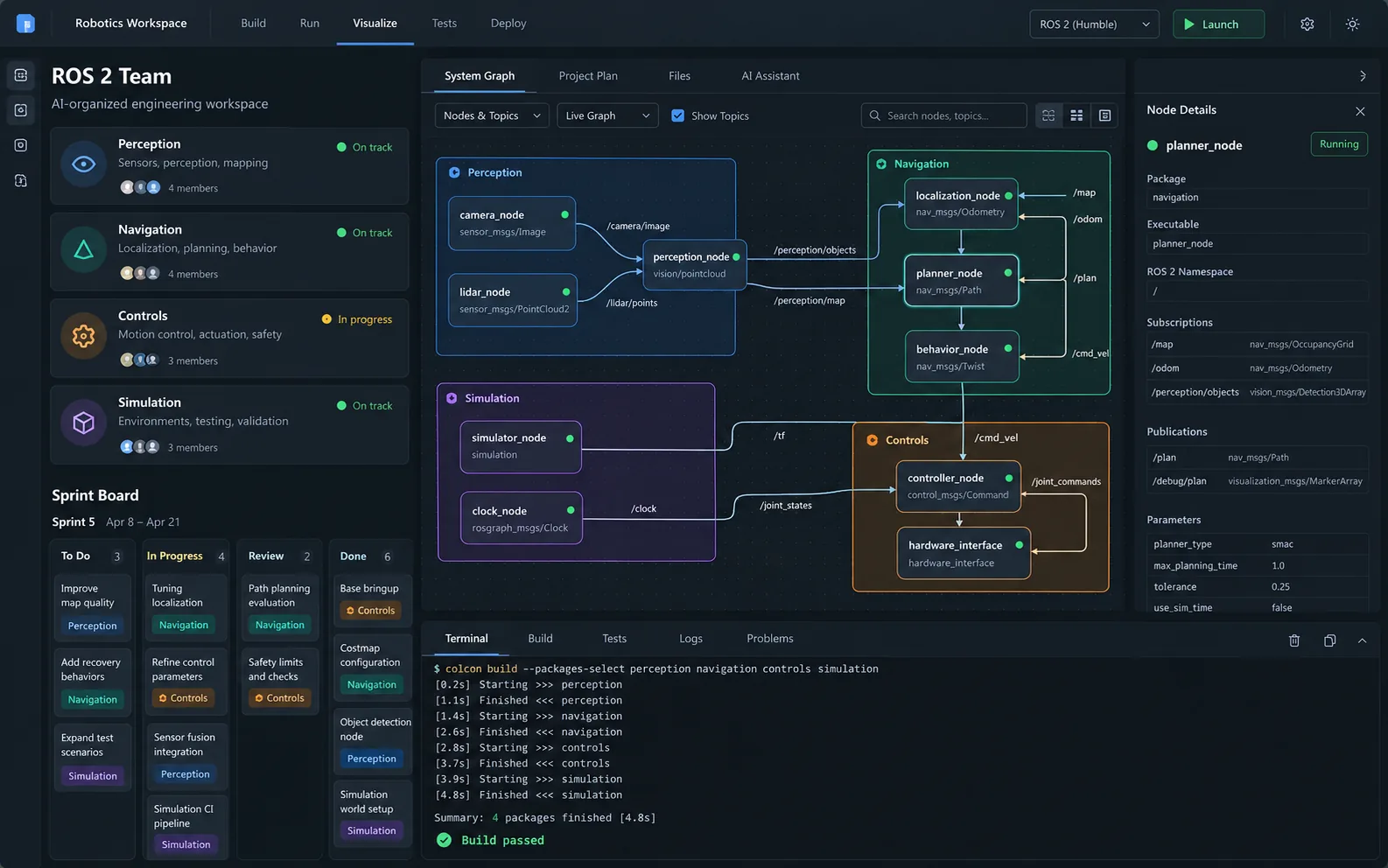 Screenshot of a robotics simulation running