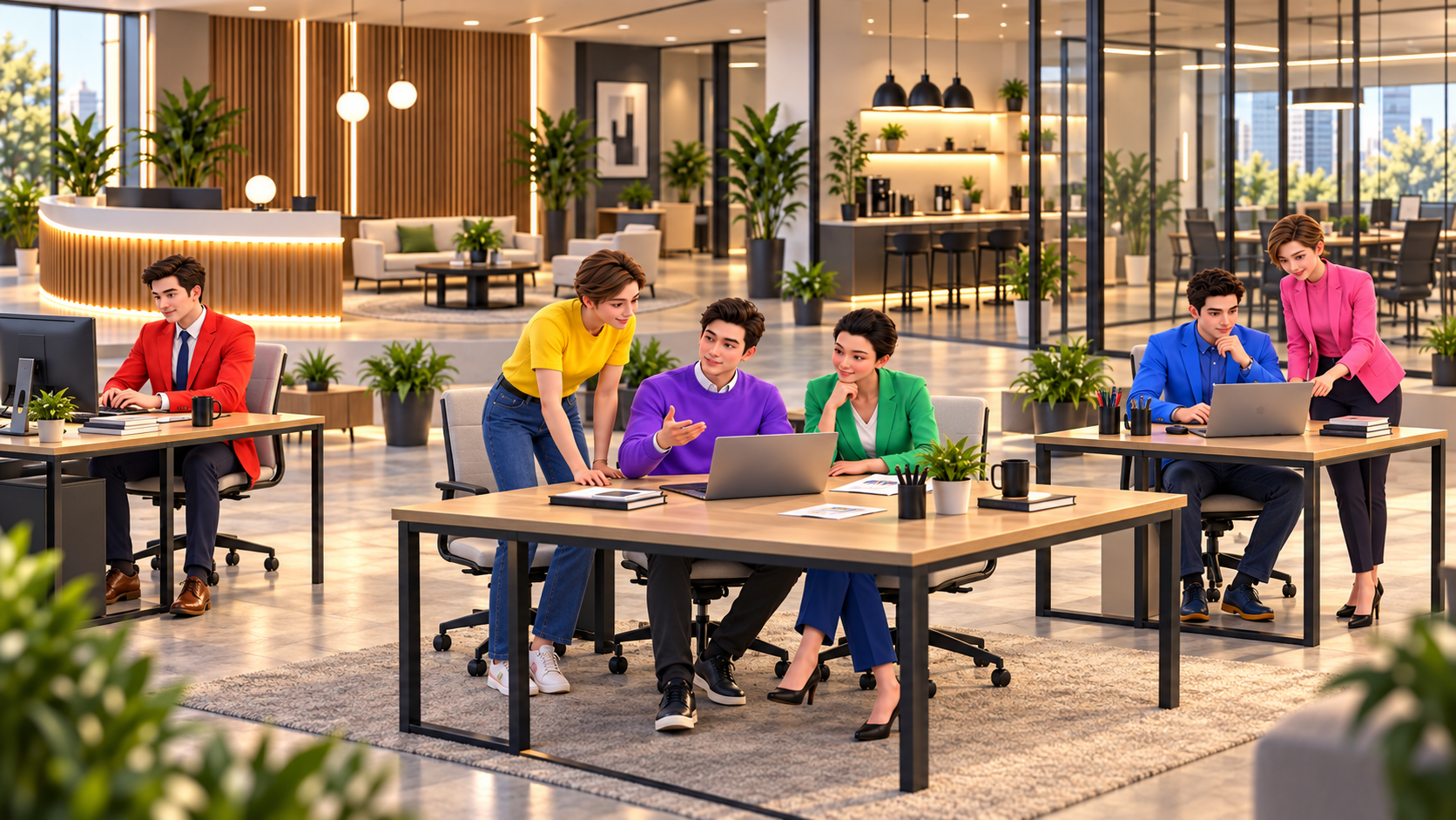 Atashi’s six agents collaborating in their office